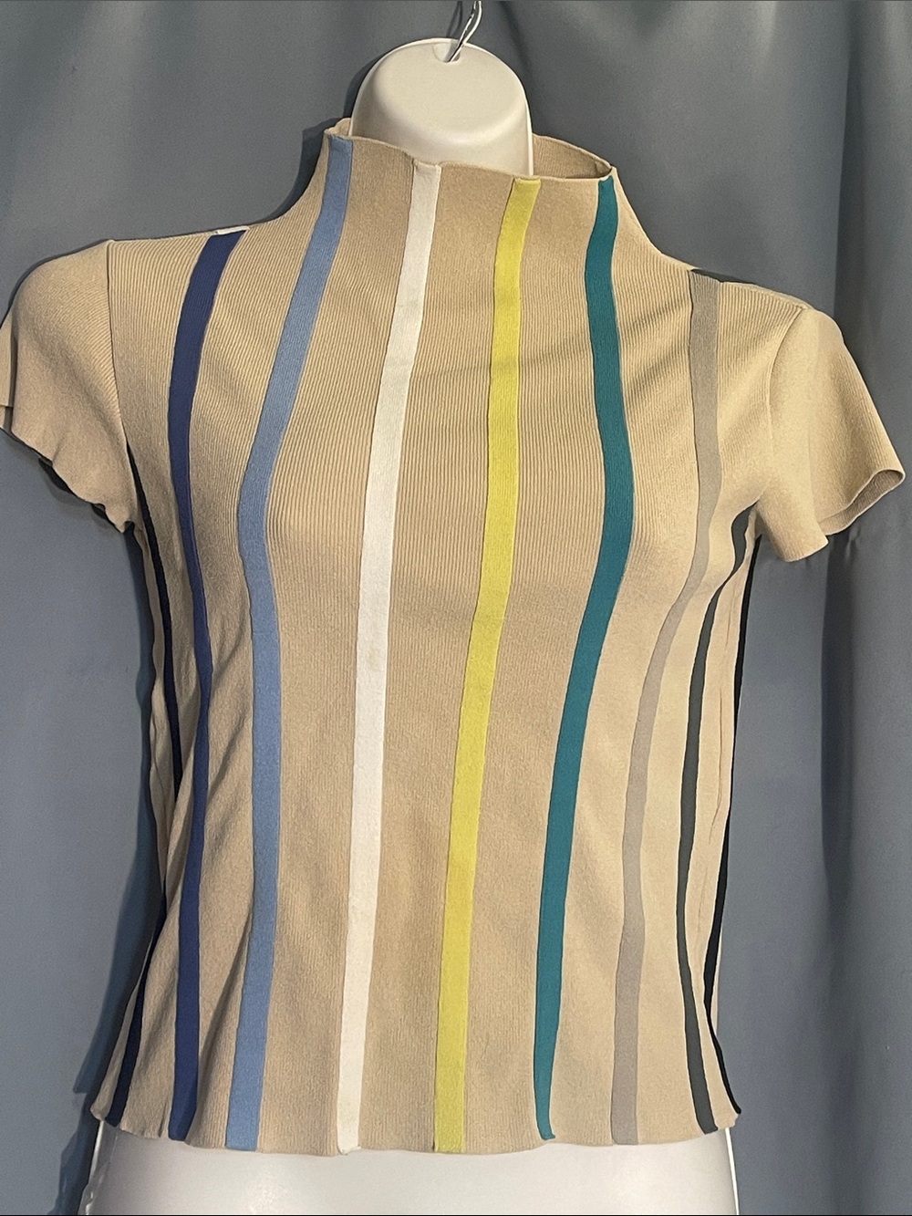 Burberry Striped Knit Top in Beige, Brown, Blue